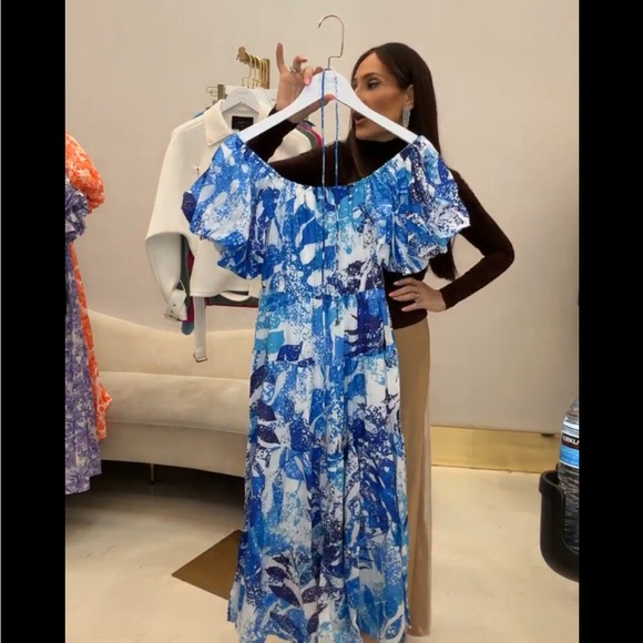 Aleeza Paris Dresses & Skirts - Cobalt Blue Floral On or Off-Shoulder Maxi Dress